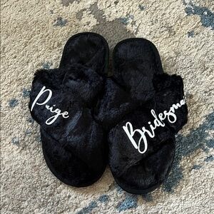 Black Faux Fur Bridesmaid Slippers (Paige)